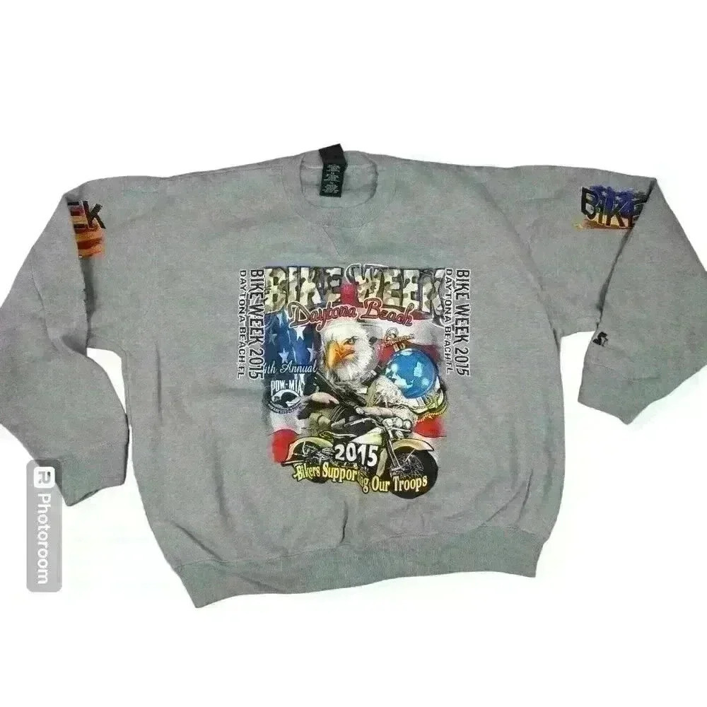 BIKE WEEK DAYTONA BEACH 2015 MENS Gray GRAPHIC Sweatshirt Biker Starter XL